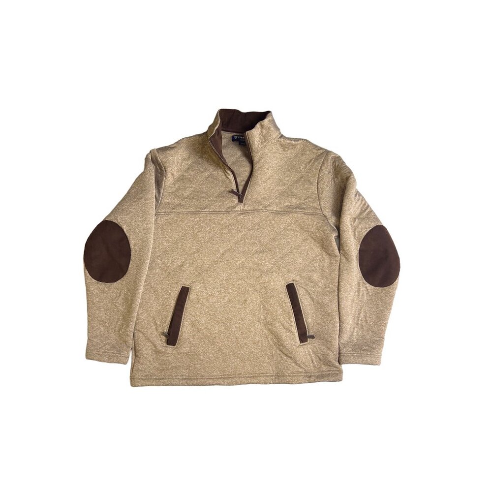 Cremiuex classics mens 1/4 zip medium brown elbow patch quilted pullover g739